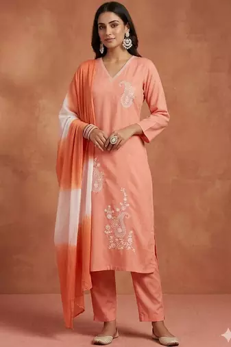 women ethnic motifs embroidered regular thread work kurta with trousers & with dupatta