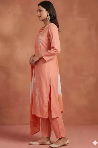 women ethnic motifs embroidered regular thread work kurta with trousers & with dupatta