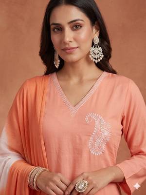 women ethnic motifs embroidered regular thread work kurta with trousers & with dupatta 4