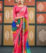 Pink bandhani embroidered  chiffon designer bandhani saree