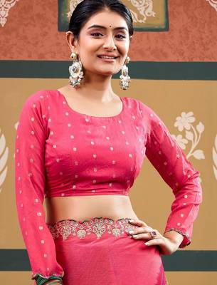 Pink bandhani embroidered  chiffon designer bandhani saree 5