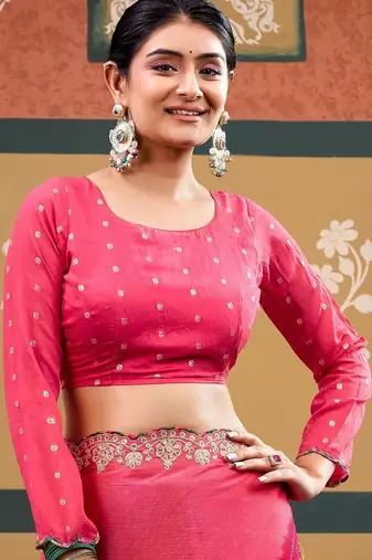 Pink bandhani embroidered  chiffon designer bandhani saree