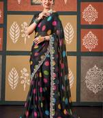 Black bandhani embroidered poly chiffon designer bandhani saree