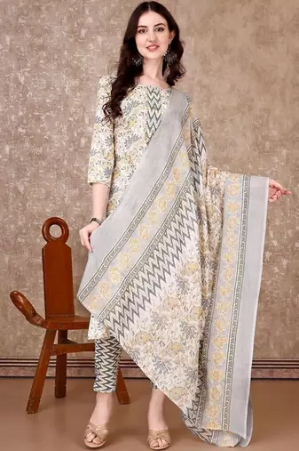women floral printed kurta with trousers & with dupatta