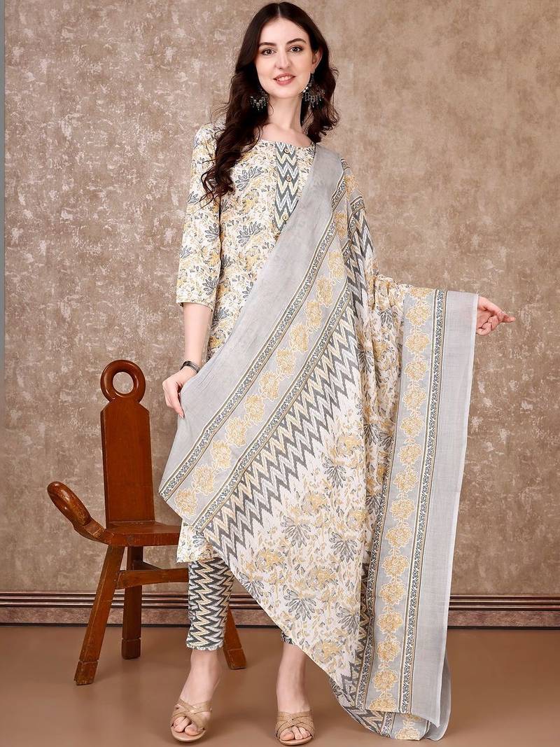 women floral printed kurta with trousers & with dupatta