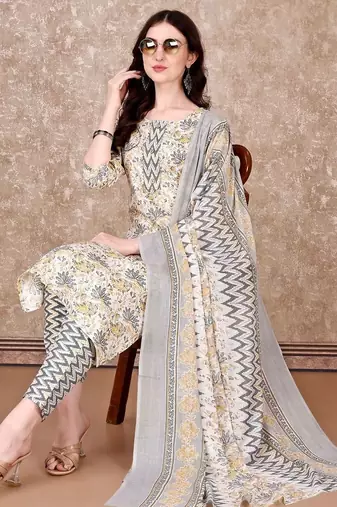 women floral printed kurta with trousers & with dupatta