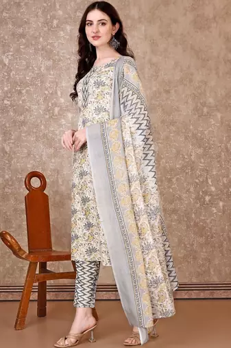 women floral printed kurta with trousers & with dupatta
