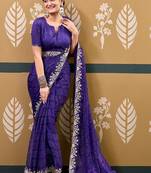 Purple bandhani embroidered  chiffon designer bandhani saree