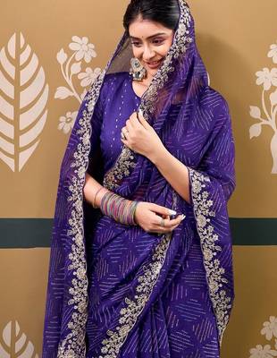 Purple bandhani embroidered  chiffon designer bandhani saree 3