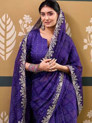 Purple bandhani embroidered  chiffon designer bandhani saree 4