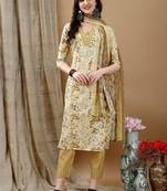women floral printed regular  cotton kurta with trousers & with dupatta
