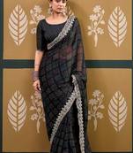 Black bandhani embroidered  chiffon designer bandhani saree