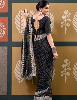 Black bandhani embroidered  chiffon designer bandhani saree 2