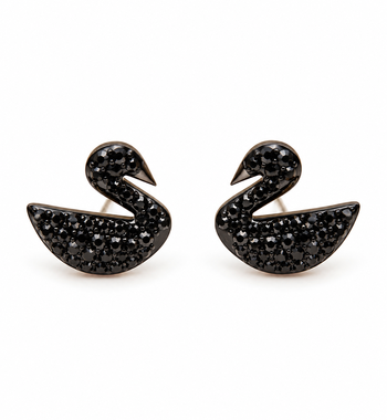 Pave crystal setting, swan silhouette design, stud back closure, women's fashion, black finish 5