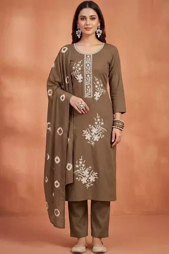 women ethnic motifs embroidered regular thread work kurta with trousers & with dupatta