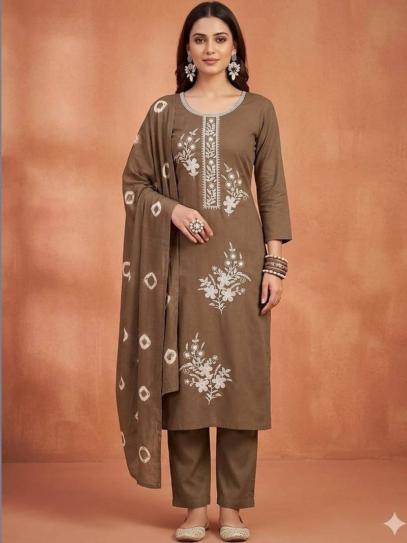 women ethnic motifs embroidered regular thread work kurta with trousers & with dupatta