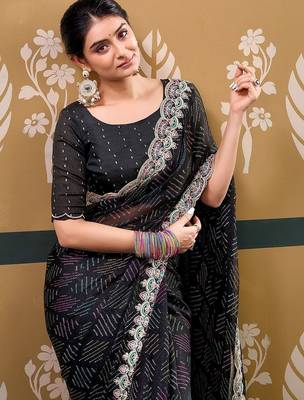 Black bandhani embroidered  chiffon designer bandhani saree 4