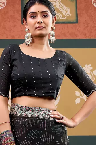 Black bandhani embroidered  chiffon designer bandhani saree
