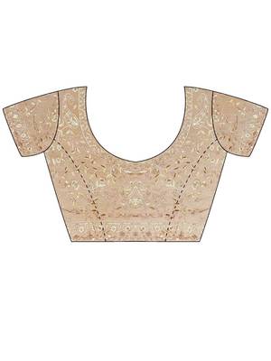 Gold embellished embroidered satin heavy work saree 5