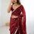 Maroon embellished sequinned satin designer saree