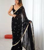 Black embellished sequinned satin designer saree