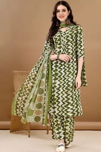 women printed regular kurta with trousers & with dupatta