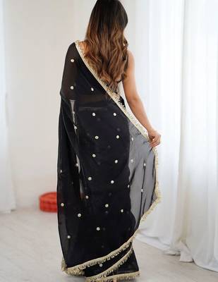 Black embellished sequinned satin designer saree 3