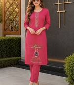 women ethnic motifs embroidered regular thread work kurta with trousers
