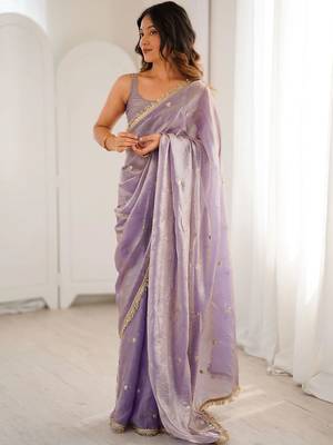 Lavender embellished sequinned satin designer saree 1