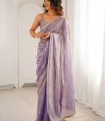 Lavender embellished sequinned satin designer saree