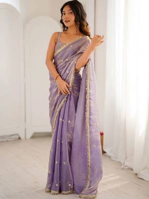 Lavender embellished sequinned satin designer saree 2