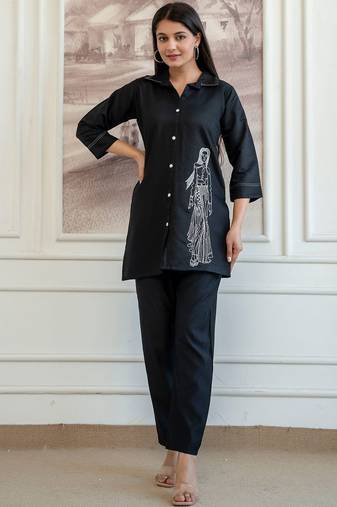 women ethnic motifs embroidered regular thread work chanderi silk kurti with trousers