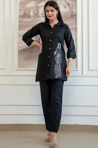 women ethnic motifs embroidered regular thread work chanderi silk kurti with trousers
