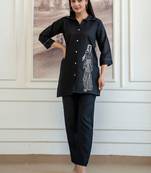 women ethnic motifs embroidered regular thread work chanderi silk kurti with trousers