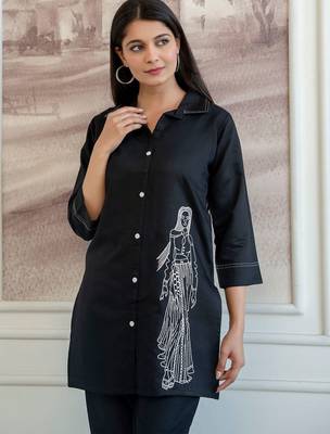 women ethnic motifs embroidered regular thread work chanderi silk kurti with trousers 2