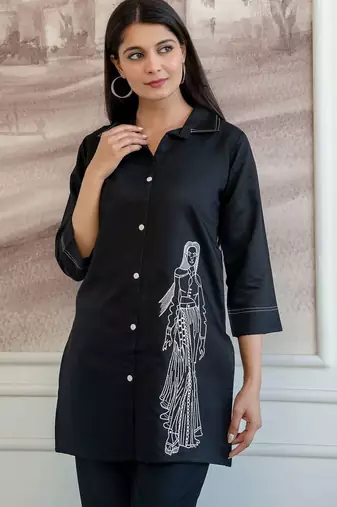 women ethnic motifs embroidered regular thread work chanderi silk kurti with trousers