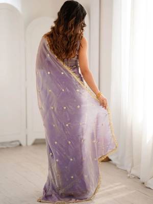 Lavender embellished sequinned satin designer saree 3