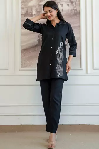 women ethnic motifs embroidered regular thread work chanderi silk kurti with trousers