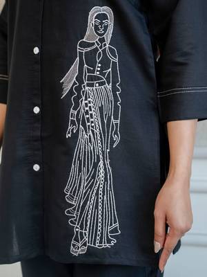 women ethnic motifs embroidered regular thread work chanderi silk kurti with trousers 7