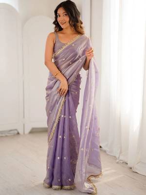 Lavender embellished sequinned satin designer saree 4