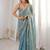 Teal embellished sequinned satin designer saree