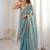 Teal embellished sequinned satin designer saree