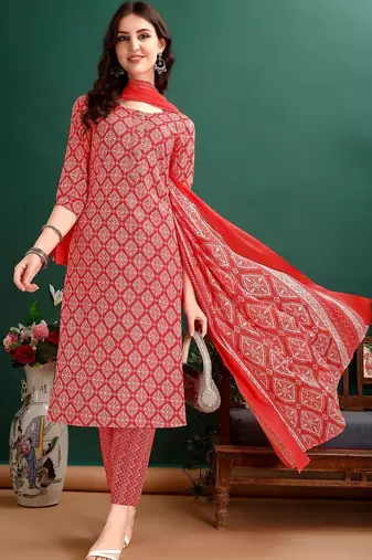 women printed kurta with trousers & with dupatta