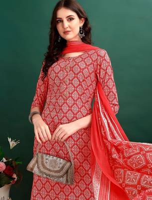 women printed kurta with trousers & with dupatta 2