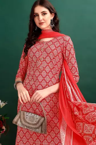 women printed kurta with trousers & with dupatta