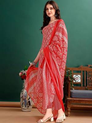 women printed kurta with trousers & with dupatta 3