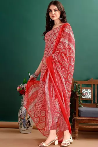 women printed kurta with trousers & with dupatta