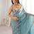 Teal embellished sequinned satin designer saree