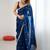 Navy blue embellished sequinned satin designer saree