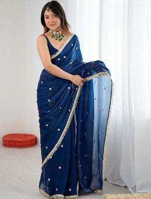 Navy blue embellished sequinned satin designer saree 2